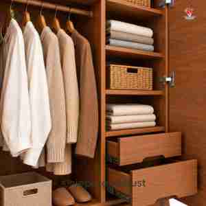 Armoire à 2 portes en teck massif de style moderne du milieu du siècle, finition noyer, armoire de rangement pour vêtements en bois pour chambre à coucher - Product Image 4