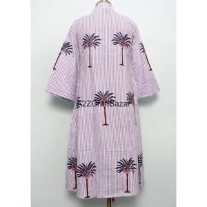 Vestido de algodón con estampado floral hecho a mano, vestido de manga tres cuartos, vestido largo de algodón con cuello en V, vestido largo de algodón para verano. - Product Image 6