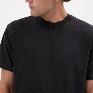 T-shirt décontracté noir délavé à l'acide, 100 % coton épais 230g, écologique, séchage rapide, coupe ample - Product Image 4