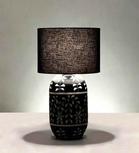 <b>Black</b> Floral Bone Inlay Ceramic Table Lamp Bedside Desk <b>Light</b> Mid Century Style AC Powered E26 <b>Bulb</b> Base for Living Room Decor - Product Image 2