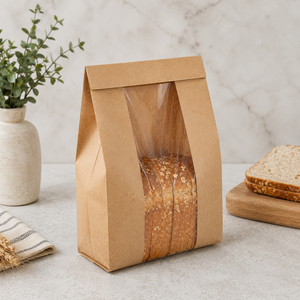 Kraft <b>Paper</b> Bread Bags with Clear Window Self Adhesive Seal <b>Biodegradable</b> Eco-Friendly Patch Handle Luxury Food Packaging - Product Image 6