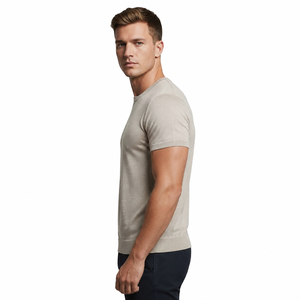 Camiseta de Punto de Lujo para Hombre, Corte Ajustado, Manga Corta, Mezcla de Algodón y Seda, Cuello Redondo, Suéter Informal de Verano, Camiseta con Logotipo Personalizado - Product Image 2