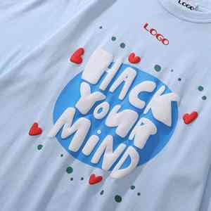 T-shirts pour hommes en coton 100% à col rond avec logo personnalisé en 3D pour impression en relief, motif uni et design tendance - Product Image 2