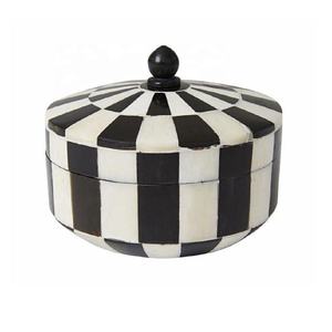 Caja con incrustaciones de hueso redondo de diseño único, caja de joyería decorativa moderna, organizador de almacenamiento multiusos, caja de regalo para mujer, artesanías de recuerdo - Product Image 5