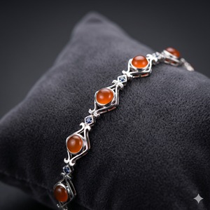 Vintage 925 Sterling <b>Silver</b> Carnelian Geometric Link Design Bezel Set Orange Gemstone Women's AAA Quality Gift Party Everyday - Product Image 1