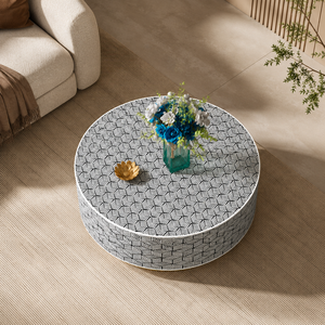 Mesa de Centro Redonda con Patrón Geométrico, Mesa de Té Moderna para Sala de Estar - Product Image 3