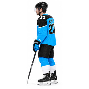 Maillot de hockey sur glace pour homme, bleu et noir, sublimé, col en V, manches longues, évacuation de l'humidité, coupe classique, vêtements pour adultes - Product Image 4
