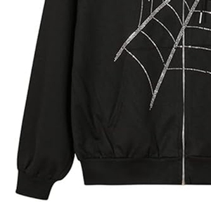 Sudadera Negra con Capucha y Cierre para Hombre, Estampado de Telaraña Brillante, Estilo Casual para Otoño - Product Image 3