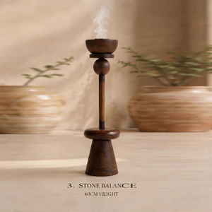 Artistic Wooden Bakhoor Burner With A Sculptured Geometric Pedestal Stem Cradling A Minimalist Oud Incense Bowl For Aromatherapy - Product Image 5