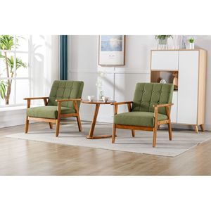 Metà del secolo moderno accento sedie Set 2 comode poltrone in tessuto di legno con tavolino per soggiorno camera da letto ufficio - Product Image 1