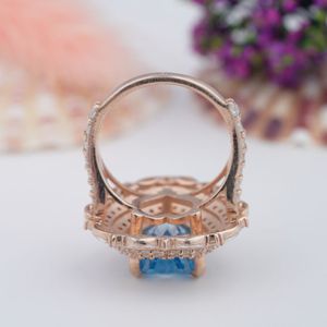 Bague en argent pur S925 plaqué or rose avec pierre précieuse aigue-marine taille cœur, personnalisée en usine, vente en gros, nouvelle collection, luxe léger, pour mariage - Product Image 5