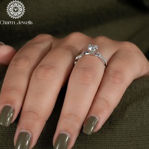 Charm Jewells Cushion Cut Moissanite IGI Certified Engagement <b>Ring</b> 18K Gold Plated Prong Setting Women's Classic Wedding Band 3 - Product Image 3