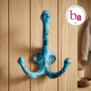 Beads Art CK 558 Rustic Triple Hook Cast Iron Wall Mounted Handmade Multifunctional Blue Patina Finish Coat <b>Hanger</b> - Product Image 1