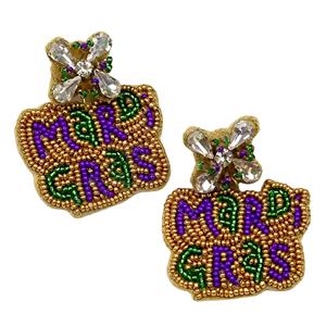 Pendientes de cuentas festivos de Mardi Gras hechos a mano, desfiles de oro verde púrpura, celebraciones, temporada de carnaval, joyería de gota de moda - Product Image 3
