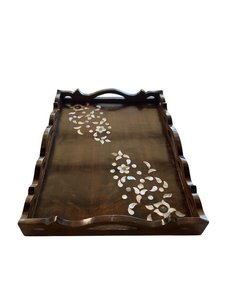 Plateau de service en bois d'acacia avec incrustation de motifs arabes, style de décoration islamique artisanal pour le service du Ramadan, pour la maison et l'hôtel. - Product Image 4