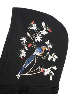Men's <b>Black</b> Hooded Zip-Up <b>Sweatshirt</b> With Floral Bird Embroidery Regular Fit Casual Autumn Wear - Product Image 4