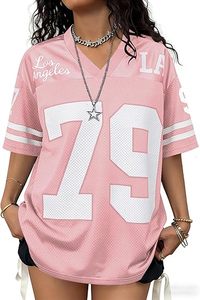 Camiseta de Manga Corta Estilo Fútbol Americano con Estampado Gráfico Y2K para Mujer, Cuello en V, Talla Grande - Product Image 4