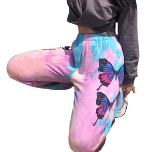 Pantalones de chándal de cintura alta de Color sólido a la moda con cordón para mujer, pantalones informales teñidos con lazo, ropa de calle, tobillo elástico con estampado de mariposa - Product Image 4