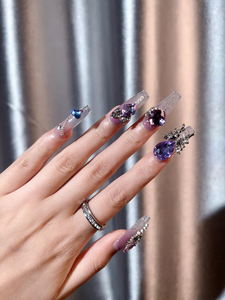 Uñas Postizas de Lujo para el Día de la Reina, Estilo Novia para Boda, con Pegamento, Forma Cuadrada, Inspiradas en Reinas y Princesas - Product Image 3