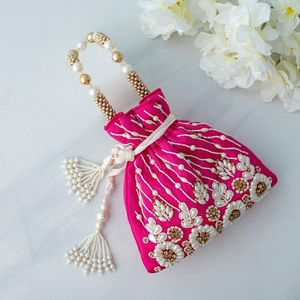 Sac Potli traditionnel brodé miroir avec perles, pochette à cordon pour mariée et mariage, mode - Product Image 1