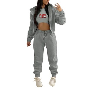 Conjunto Deportivo de Sudadera con Capucha para Mujer, Estilo Deportivo, 100% Algodón, Felpa, Traje Informal, Sudadera Corta con Capucha, 2 Piezas - Product Image 1