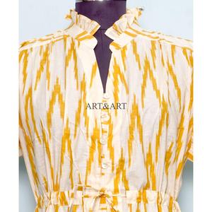 Vestido corto de algodón puro suave para mujer, con estampado floral hecho a mano, minimalista, informal, para fiesta, formal, para dama de honor, vestido maxi. - Product Image 4