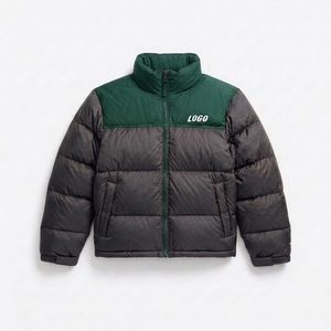 Men's <b>Red</b> <b>Hooded</b> Puffer <b>Jacket</b> with Gray Color Blocking Zipper Closure Windproof Summer Casual Outerwear - Product Image 4