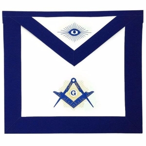 Master Mason Blue Lodge <b>Apron</b> - <b>White</b> & Navy Blue Machine Embroidery fine stitching, and accurate lodge requirements. - Product Image 1
