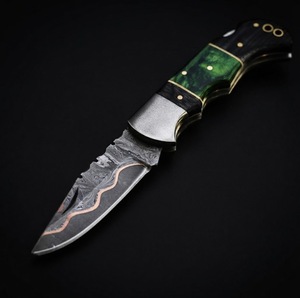 Cuchillo Plegable de Acero de Damasco PERKIN STEEL INDUSTRIES con Empuñadura Firme, Herramienta Multifuncional para Camping y Actividades al Aire Libre, Grado DIY OEM - Product Image 2