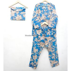 Women 2-Piece Pajama Set Printed Floral Pattern Full Sleeve O-Neck Soft Non Woven Summer 100% Cotton Pajama Sets Night Wear - Product Image 2