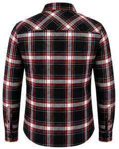 Chemise en flanelle à carreaux noirs et rouges pour homme, coupe ajustée, manches longues, boutonnée, en coton, style décontracté, tendance, fabriquée sur mesure - Product Image 3