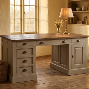 Sirajo <b>Solid</b> Teak <b>Wood</b> Eco-Friendly Office <b>Desk</b> 7-Drawer Storage Modern Minimalist Natural Finish for Office Home Workspace - Product Image 4