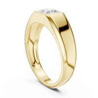 Cincin Signet Solitaire Berlian Buatan Laboratorium Potongan Princess Emas Kuning 14K untuk Pria Gaya Klasik