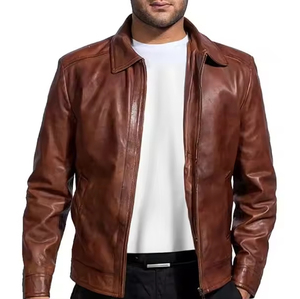 แจ็คเก็ตหนังสีน้ำตาลสำหรับผู้ชายแบบสั่งทำพิเศษจากโรงงาน (OEM) |   สไตล์สตรีทแวร์สีพื้น |   เสื้อแจ็คเก็ตหนังแฟชั่นสตรีทแวร์ขายส่ง - Product Image 3