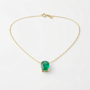 Collar con Colgante Ovalado de Circonita Creada en Laboratorio, Chapado en Oro de 18K sobre Plata, Cadena de Eslabones Verde de Moda para Mujer, Joyería para Fiestas - Product Image 1