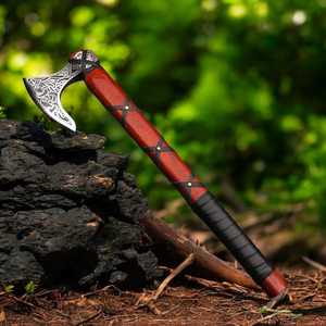 Hacha Vikinga Hecha a Mano de Acero con Alto Contenido de Carbono, Mango de Madera y Funda Fina, Hacha para Exteriores, Hacha de Camping, Hacha de Supervivencia de Acero Forjado - Product Image 5
