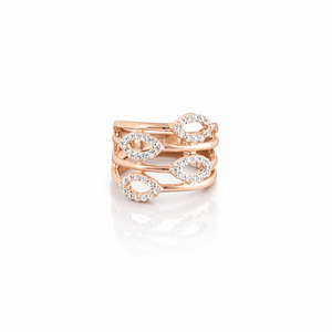 18K Rose Gold Diamond Multi Layer <b>Stack</b> <b>Ring</b> Marquise Halo Open Band Statement Design Women Fine Jewelry High Polish Gift - Product Image 1