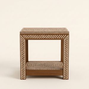 Mesa de Madera con Incrustaciones de Hueso, Diseño Artesanal Personalizado, Mesa Esquinera de Diseño Hecha a Mano, Muebles Decorativos Hechos en Casa - Product Image 1