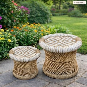 Handmade <b>Bamboo</b> <b>Stool</b> Ottoman Set Traditional Design Outdoor Living Room Furniture Eco-Friendly Durable Wicker Bony Inlay <b>Stool</b> - Product Image 2