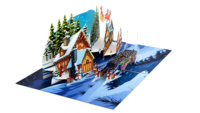Carte de vœux pop-up de Noël en papier 3D avec scènes de cabane en bois, arbres, rennes et traîneau du Père Noël, personnalisable pour la remise des diplômes et les anniversaires