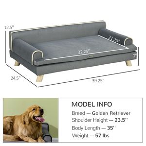 Divano per Cani di Taglia Media e Grande, Resistente all'Acqua, Grigio, 99 x 62,2 x 31,8 cm, con Gambe in Legno e Cuscino Lavabile, Cuccia per Cani - Product Image 3