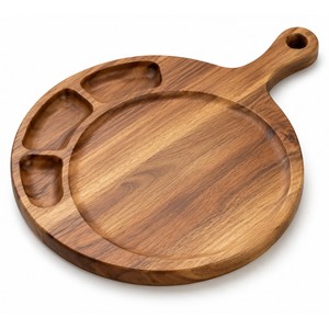 Planche à charcuterie rectangulaire en bois d'acacia, taille moyenne, artisanale, durable, épaisseur 2,0 cm, avec sections pour condiments - Product Image 1