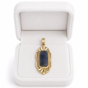 Colgante Rectangular de Labradorita Natural, Collar con Piedra Preciosa en Tono Dorado, Cristal con Destello Azul, Regalo de Joyería para Mujeres y Hombres - Product Image 5