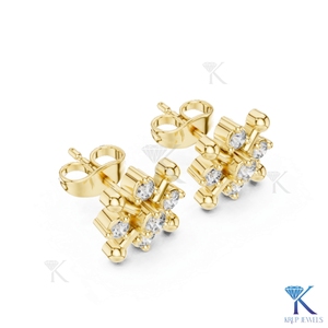 Lab Grown Diamond Geometric Cross <b>Stud</b> Earrings 14K 18K Solid Gold 5 Stone Cluster Fine Women Jewelry Bridal Anniversary Gift - Product Image 6