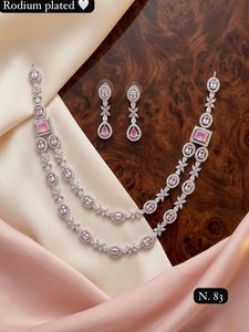 Silver Plated Brass Women's Bridal Set Choker <b>Necklace</b> Drop Earrings Tikka Ethnic Zircon Trendy Wedding Engagement Anniversary - Product Image 2