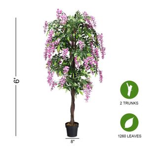 Albero di Glicine Artificiale da 1,8 m con 2 Tronchi e 1260 Foglie, Decorazione Realistica in Seta per Casa, Ufficio e Ingresso - Product Image 4