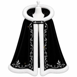 Red Velvet <b>Cape</b> with White <b>Fur</b> Trim Hood Embroidered Costume <b>Cape</b> Jacket Festival Carnival <b>Cape</b> for - Product Image 3
