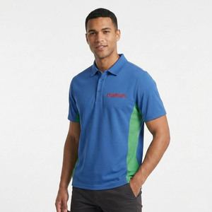 Polo de Hombre en Color Azul Verde con Bloques de Color, Manga Corta, Logotipo Bordado, Informal, Transpirable, de Poliéster Tejido - Product Image 2