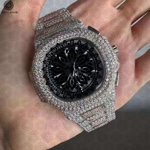Charm Jewells Men's Stainless Steel Diamond Encrusted Analog Mechanical Watch 40mm Case Luxury Fashion <b>Chronograph</b> 10 Bar Water - Product Image 4