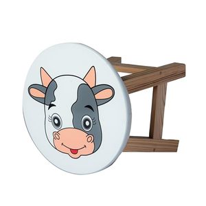 Contemporary Round Wooden Cow Print Kids <b>Stool</b> for <b>Bathroom</b> Home Decor - Product Image 3